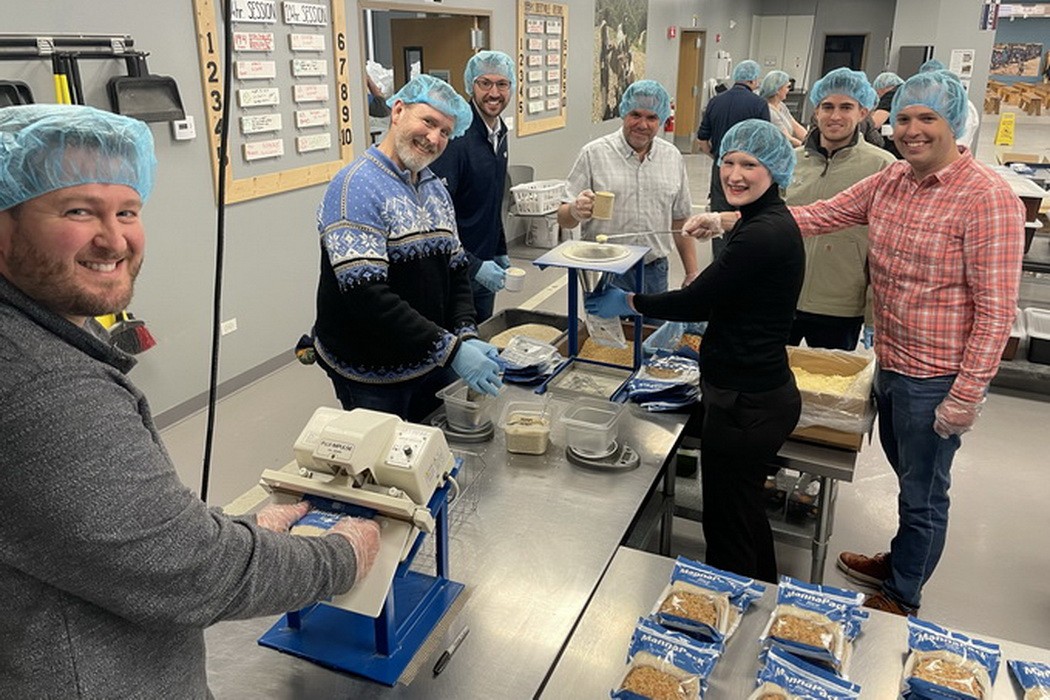 Staff from our Northbrook Architecture unit volunteered at a Feed My Starving Children meal-packing event. The team hand-packed bags of a nutritionally complete rice, soy, and dried vegetable mix that were sealed, packed, and shipped to malnourished children worldwide. During the event, 6,264 meals were packed, which will feed seventeen children for a year.